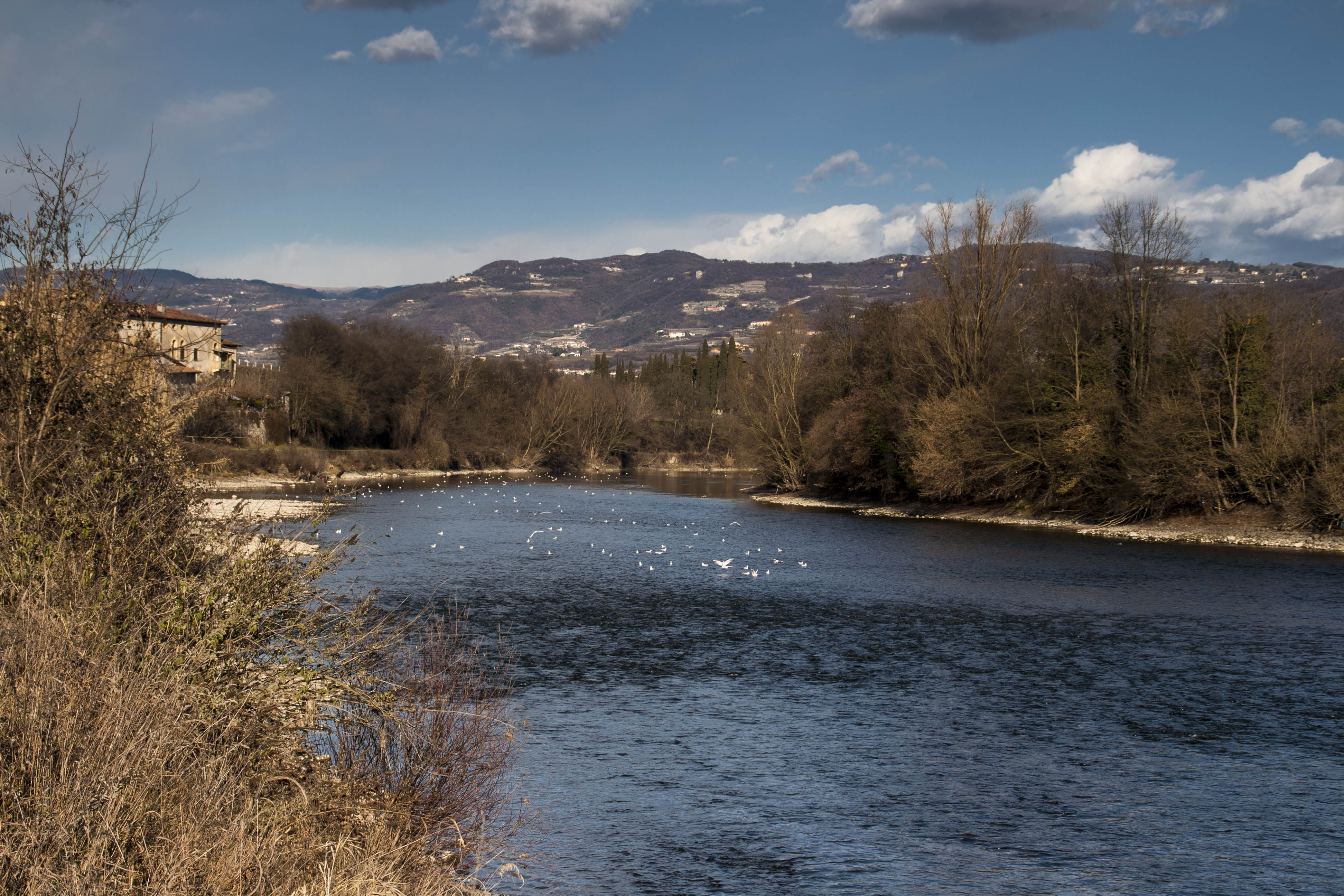 Parona (Vr) Adige Fiume Cielo Nuvole Percorso lungo Adige da Parona a Pescantina