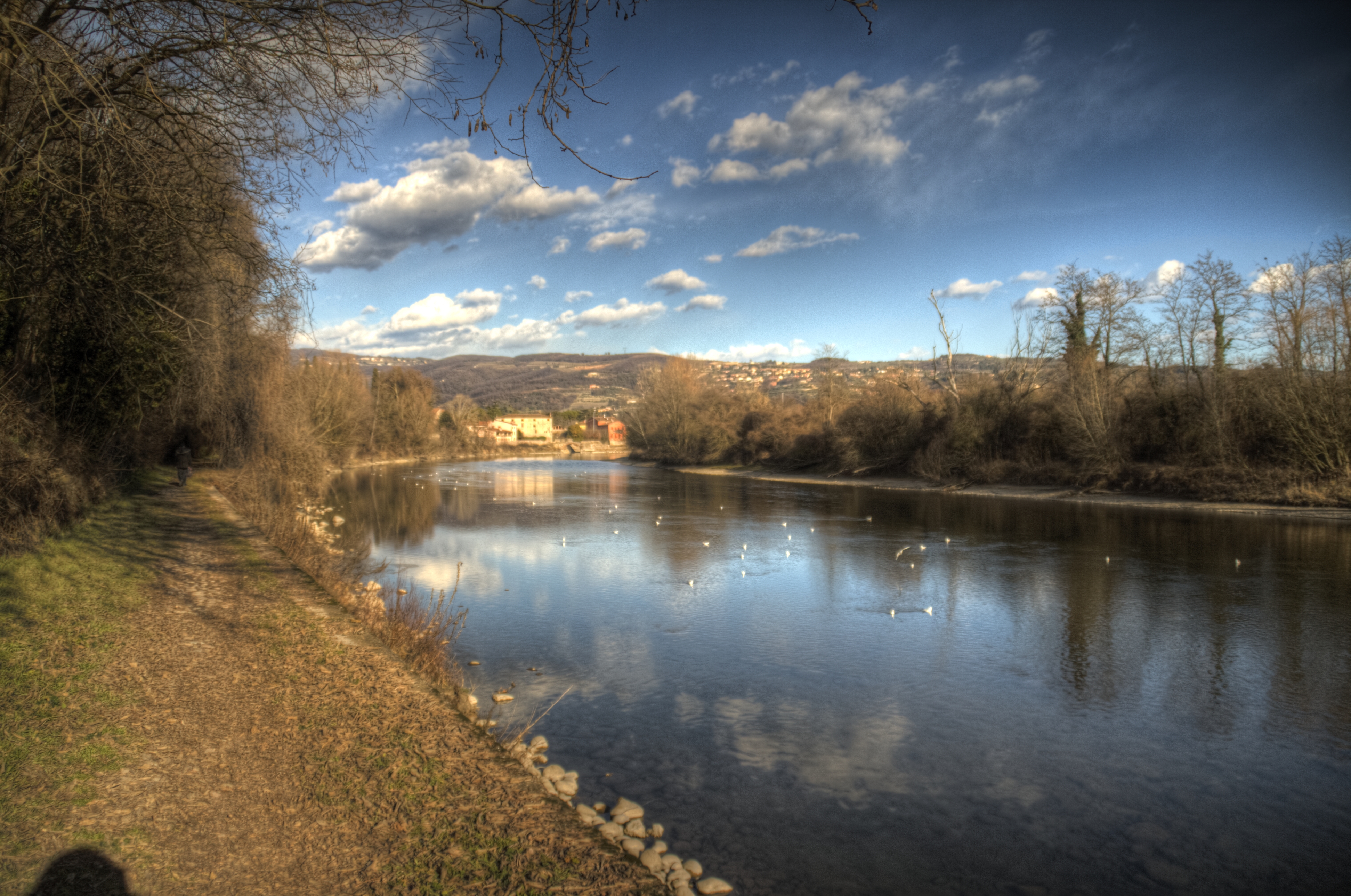 Parona (Vr) Adige Fiume Cielo Nuvole Percorso lungo Adige da Parona a Pescantina