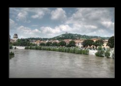 Verona HDR Fiume Adige Santuario Santuario di Nostra Signora di Lourdes a Verona visto da Ponte Pietra